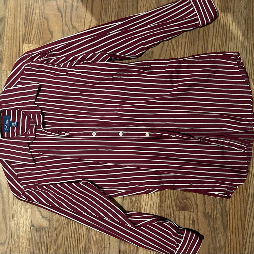 Paul Frederick Men's Striped Burgundy Shirt 15.5 33 trim fit
